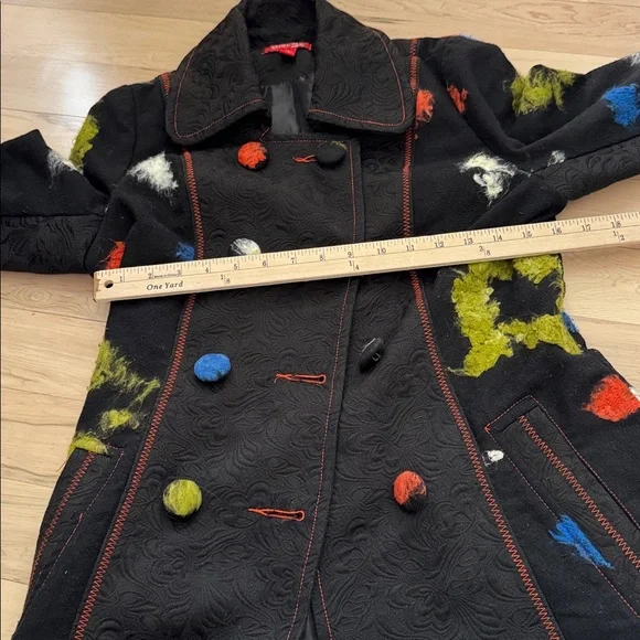 Vintage-Abstract Fuzzy Inlay Pieced Jacket Coat-Y2K-S - Picture 5 of 8